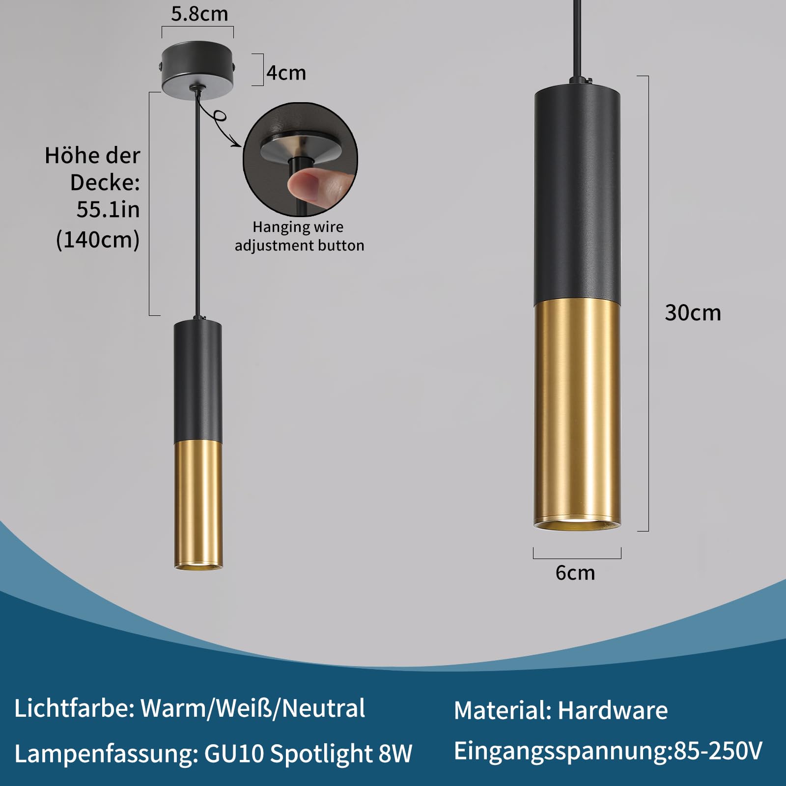 Mikeru Nowoczesna lampa wisząca LED, 3000 K/4500 k/6500 K, trójkolorowa lampa wisząca do sypialni, 30 cm, czarny + złoty żyrandol do lampy wiszącej, wyspy kuchennej, jadalni, biura i baru (3 sztuki)