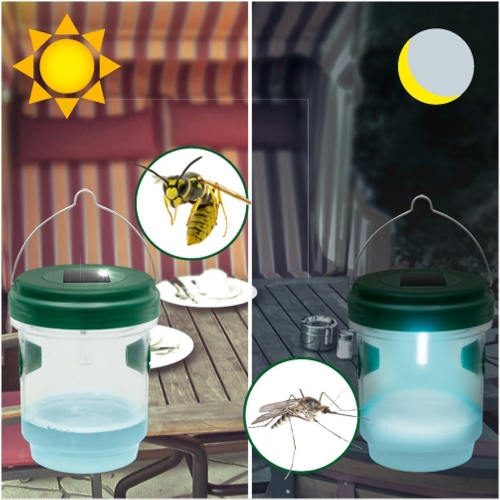 GARDIGO® 4x Trappola per Vespe da Esterno e Trappola per Zanzare 2in1 | Luce LED | Cattura Insetti | Esca Calabroni | Insetticida per Zanzare da Giardino | Antizanzare