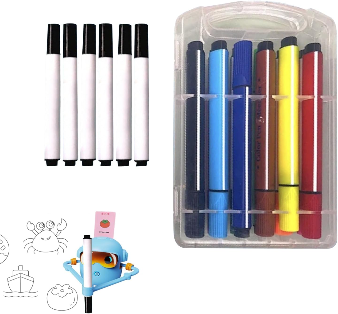 Smart Drawing Robot Pen | Smooth Universal Colorful Complete Replacement Markers | 6 Smart Drawing Robot Pens + 12-color Coloring Pens, Auto Sketching Machine Pen For Kids Preschoolers