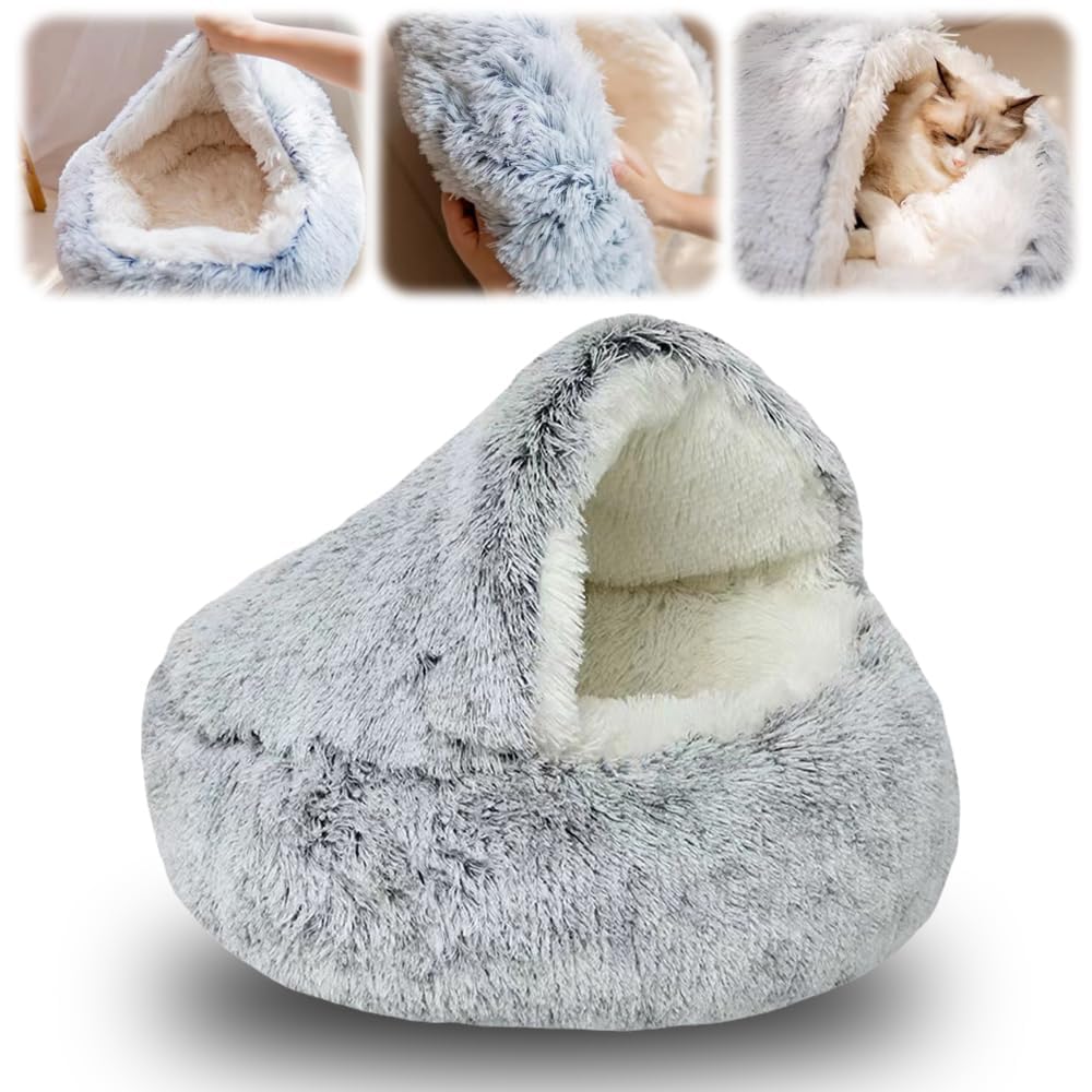 Lit pour chat intérieur extérieur et lits à capuche portables pour petit chien gris 50cm