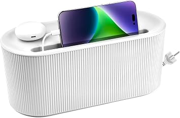 Cable Management Box,Desk Cord Organizer Box with Groove Cover,Plastic Cord Hider Box,Large Cable Box Organizer for Storaging Power Socket/TV/Computer/Router/Games Console Cable White