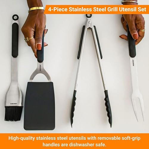 Miniatura 7 de Kenyon A70011 - Juego de utensilios de parrilla con tenedor de parrilla, pinzas, espátula y cepillo para untar, herramientas de parrilla de acero
