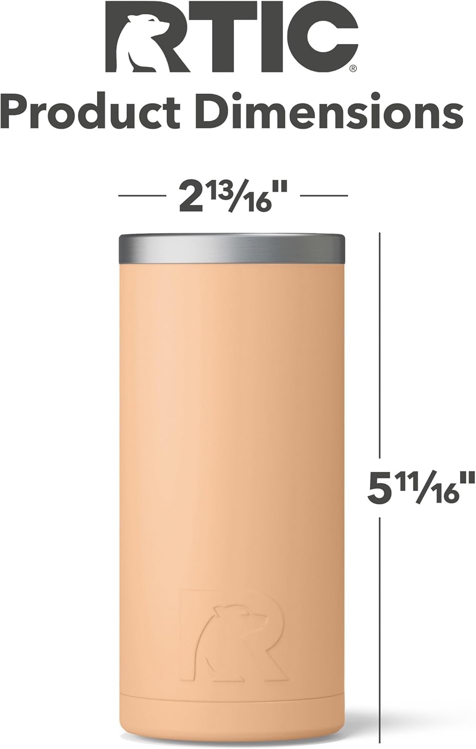 RTIC Skinny Can Cooler, Fits All 12oz Slim Cans, Insulated Stainless Steel, Sweat-Proof, Keeps Cold Longer, Peach Tea