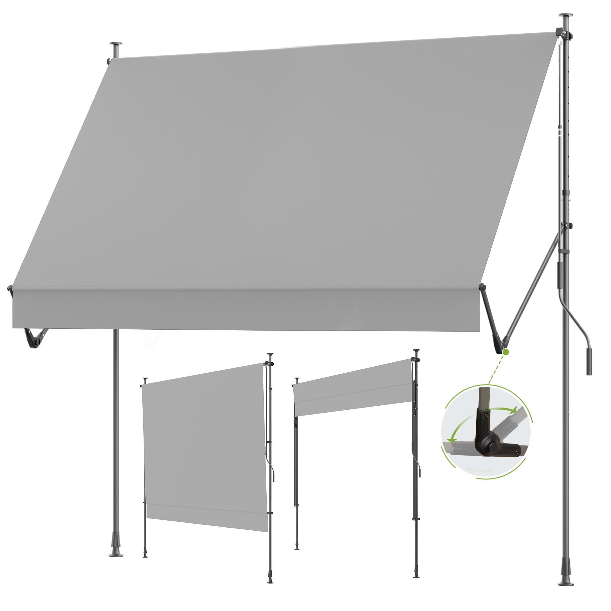 BelleMax Klemmmarkise ohne Bohren mit Handkurbel, 2026 Upgrade 2-in-1-Balkonmarkise mit Faltbarem Seitenarm, UV-Schutz & Sonnenschutz, Wasserdicht Höhenverstellbar Grau 300 cm x (125 + 25 cm) | Mit Handkurbel 2-in-1-Balkonmarkise UV-beständig höhenverstellbarwasserabweisend Sonnenschutz für Balkon