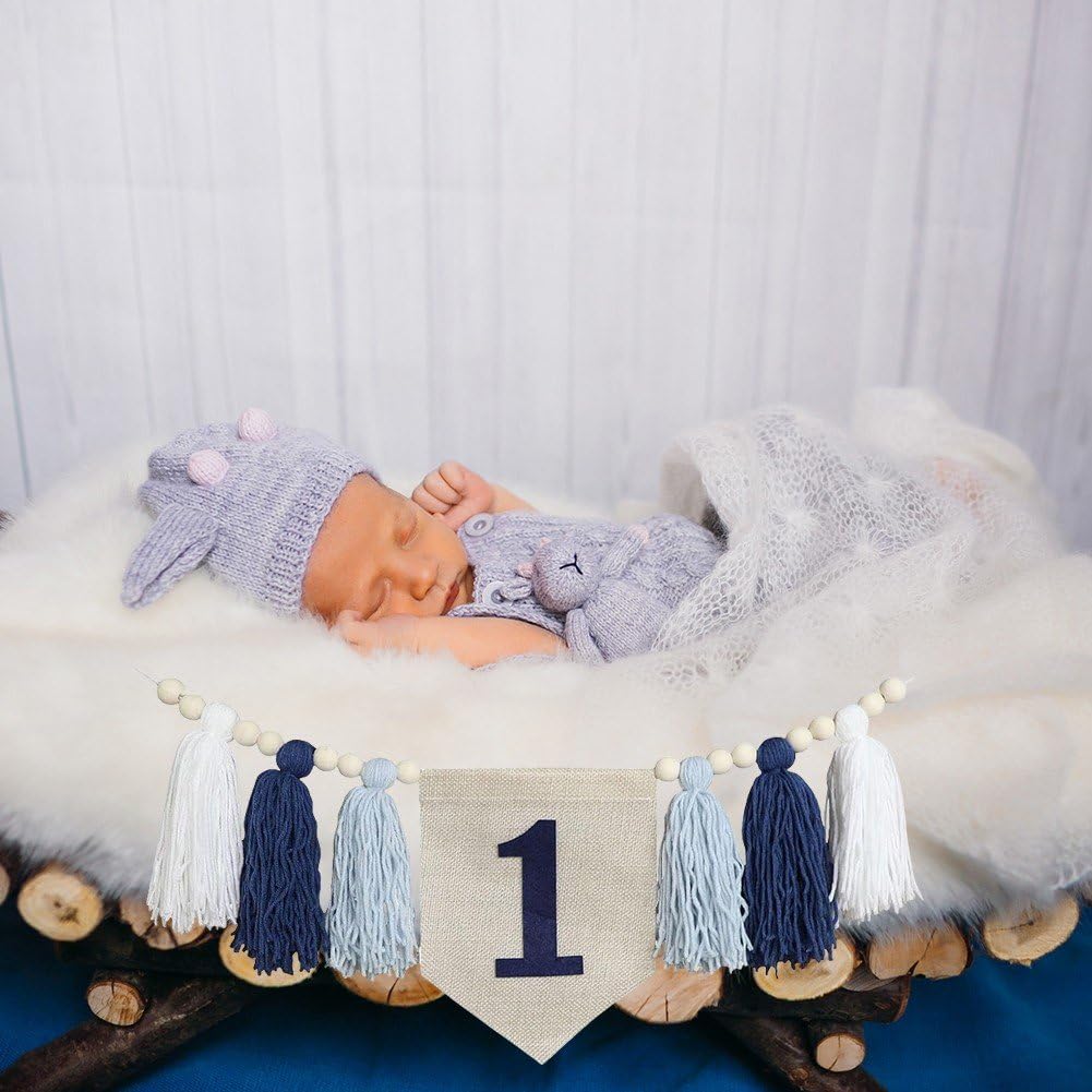 1st Birthday High Chair Banner Decorations - Blue Tassel Garland & Hat For Boy's Party - View #7