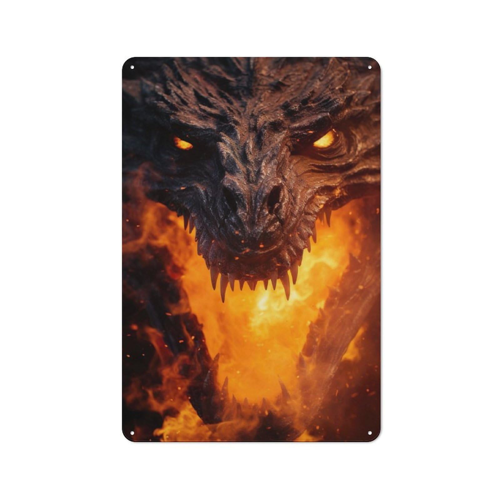 Junmoney Ancient Fire Dragon Vintage Metal Plaque 30X20cm Featuring For Pub Or Café, Suited To Café Interior Fans