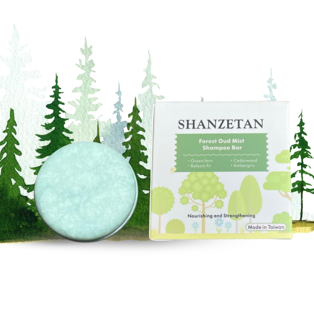 SHANZETAN Natural Shampoo Bar – pH-Balanced & Sulfate-Free, Deep Hydration with Coconut & Shea butter, Long-Lasting, Travel-Friendly | Forest Oud Mist Cozy Woodlands