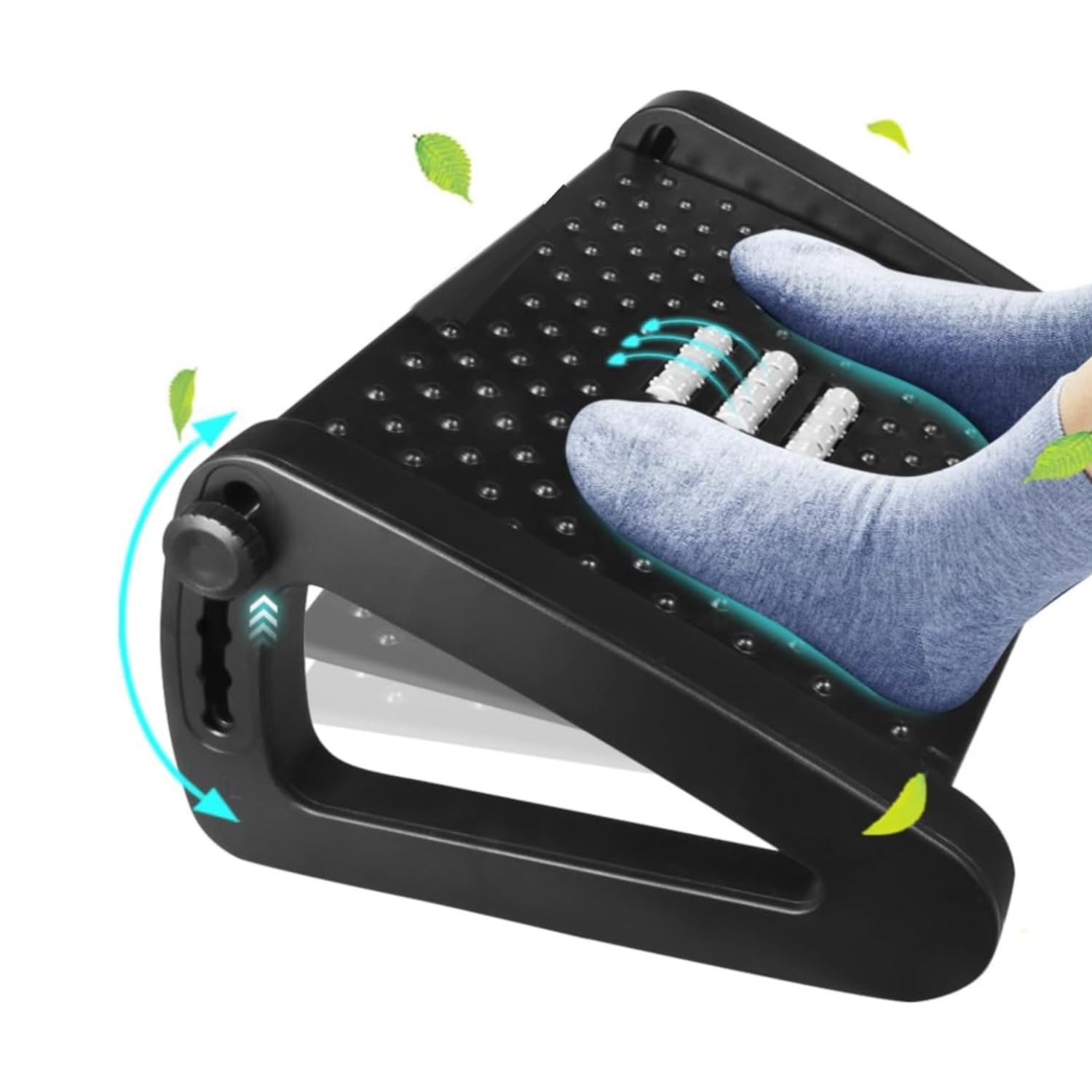 Foot Rest Under Desk at Work, Ergonomic 6-Height Adjustable footrest with Massage Rollers Portable Under Desk Foot Stool for Home,Office (Black)