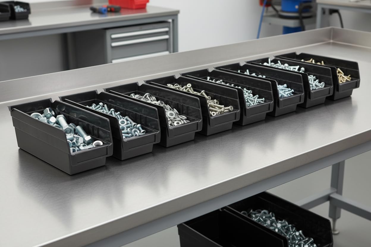 Hudson Exchange 12 x 4 x 4" (24 Pack) Plastic Nesting Storage 12” Shelf Bin Container - 10 lb Capacity, Black