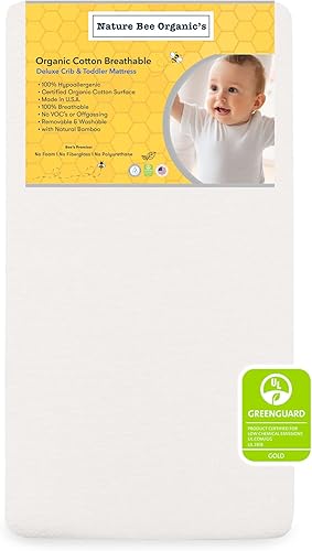 Nature Bee Organic's Colchón transpirable de lujo para cuna y niños pequeños I 100% transpirable I GreenGuard Gold Certified I 100% hipoalergénico I