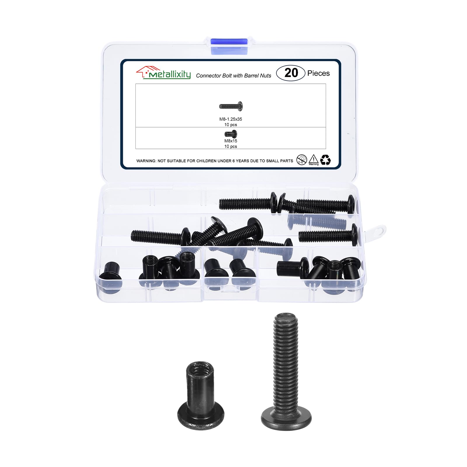 METALLIXITY Furniture Crib Screws Replacement Set(M8-1.25x35mm) 20Pcs