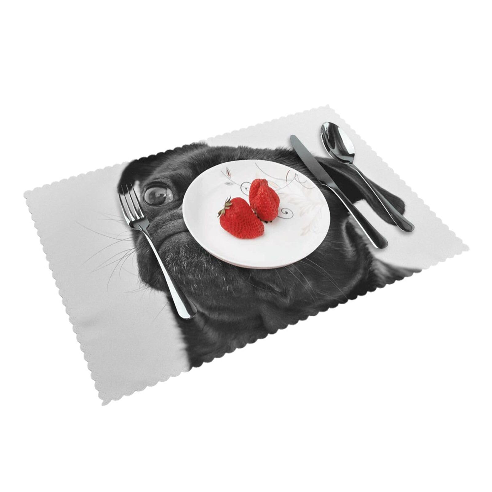 Bnvsadc Cute Black Pug Dog 4 Pcs Heat Resistant Placemat 45X30 Cm, Printed Non-Slip Place Mats For Kitchen Dining Table Indoor Outdoor