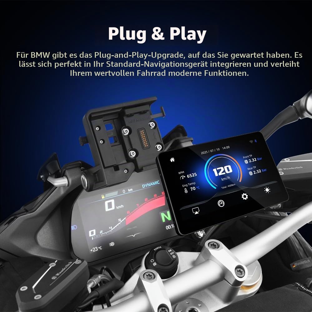 6,2" Motorrad Display f. BMW GS/XR, CarPlay, Wonder Wheel & Daten | Für BMW GS & XR: 6,2" Display mit Wonder Wheel Steuerung, Fahrzeugdaten-Auslesung, kabellosem CarPlay & Android Auto.