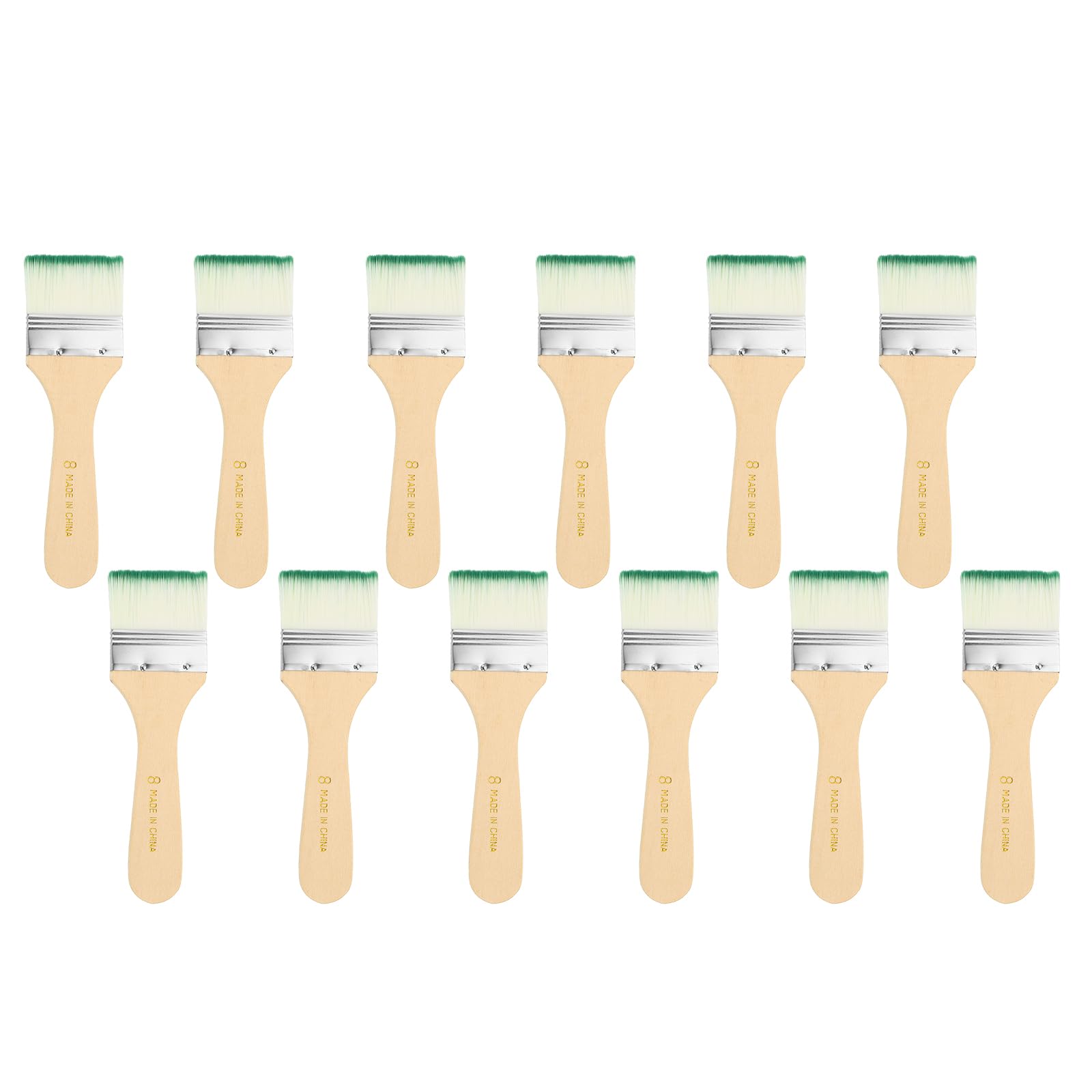 PATIKIL 12 Pcs Paint Brush Set, 157mm Nylon Bristle Flat Brushes with Wooden Handle DIY Art Painting Supplies for Acrylic Oil Watercolor Painting Wall Door Trim Paint, #8 Green/White