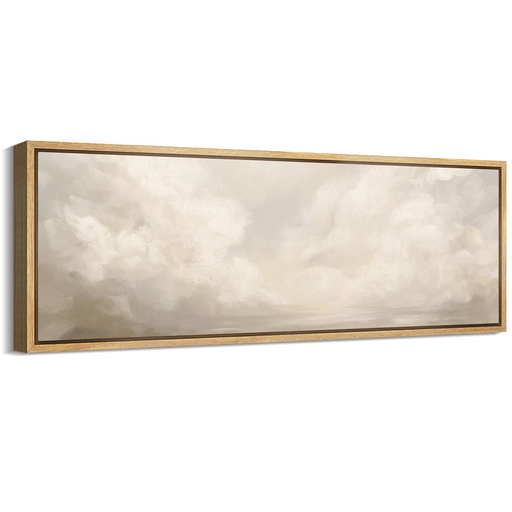MUDECOR Large Framed Canvas Print Wall Art Soft Cloudscape Neutral Toned Sky Illustrations Decorative Colorful Multicolor for Bedroom - 60"x20"