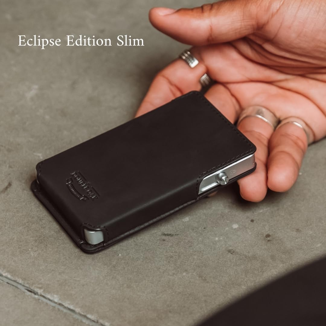Double Oak Essentials SLIM Leather Pop-up Wallet — Removable Cardholder Design with Locking Mechanism - RFID Blocking, Top Grain Cowhide Leather (Eclipse Edition)