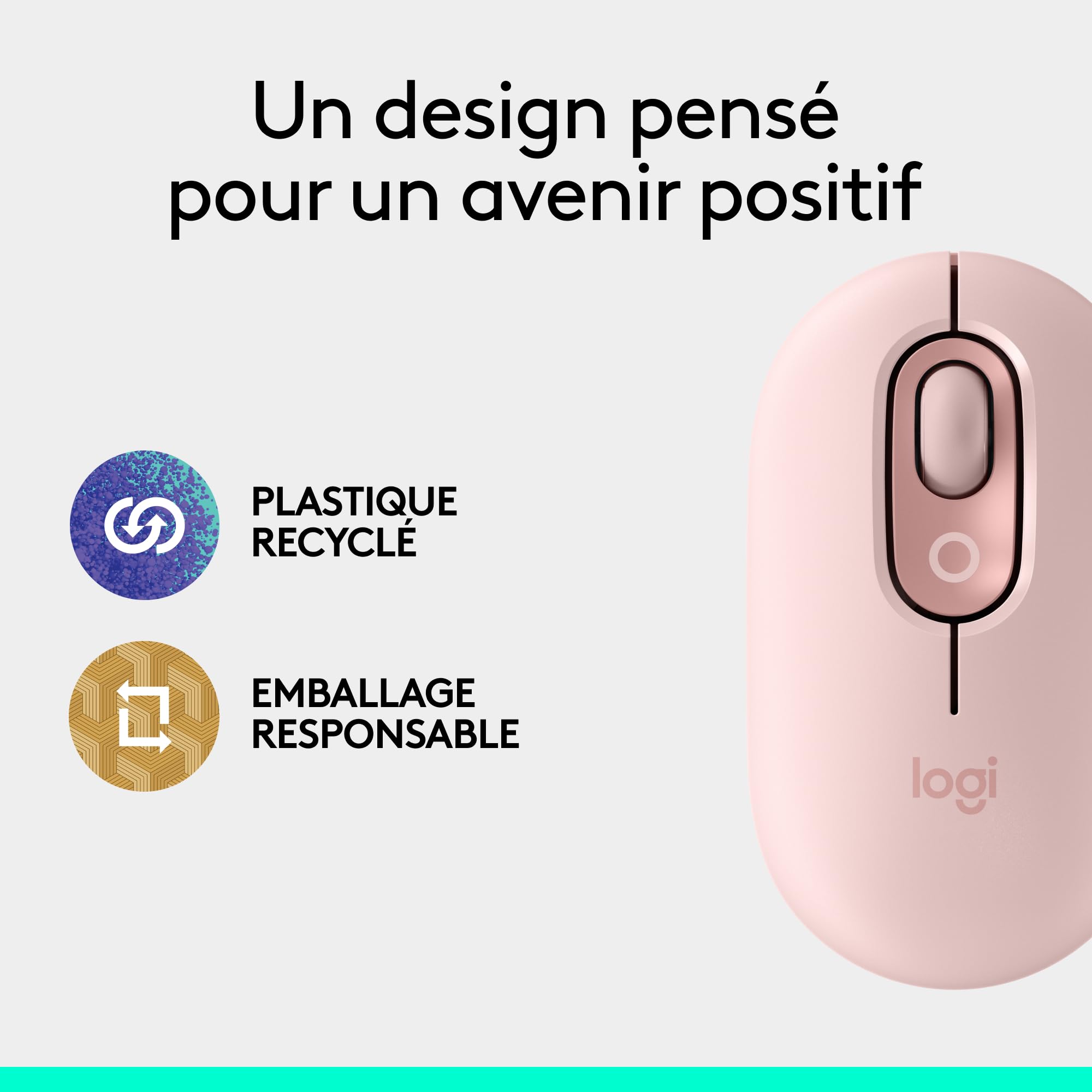 Logitech POP Mouse, souris Bluetooth sans fil compacte et portable avec boutons programmables et clics discrets, Easy-Switch entre 3 dispositifs, ordinateur portable, tablette, PC - Rose