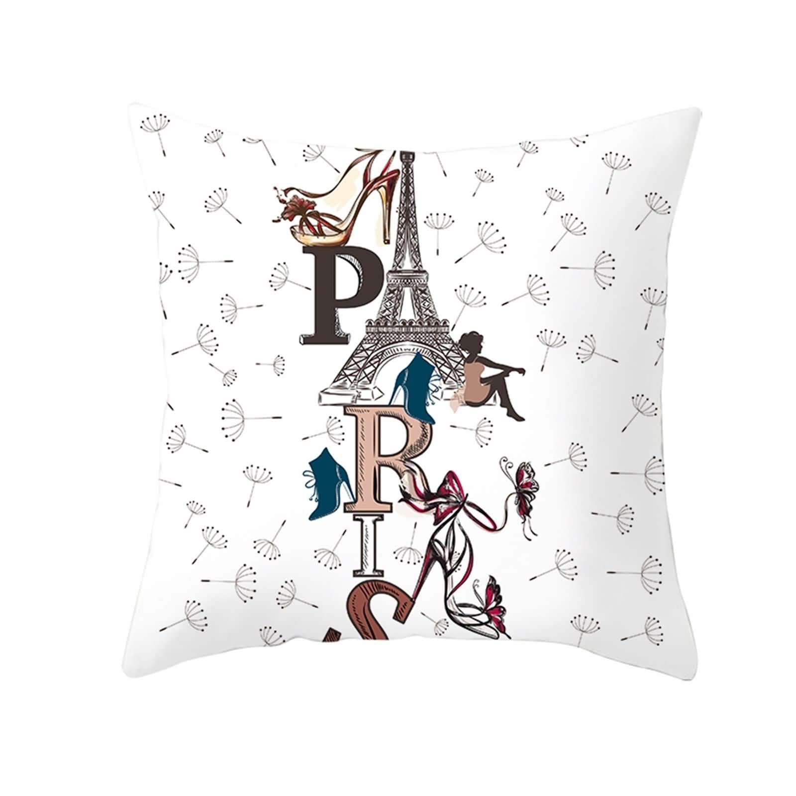 Homxi 16x16 Pillow Covers Decorative,Pillow Case Polyester PARIS with Eiffel Tower Brown White