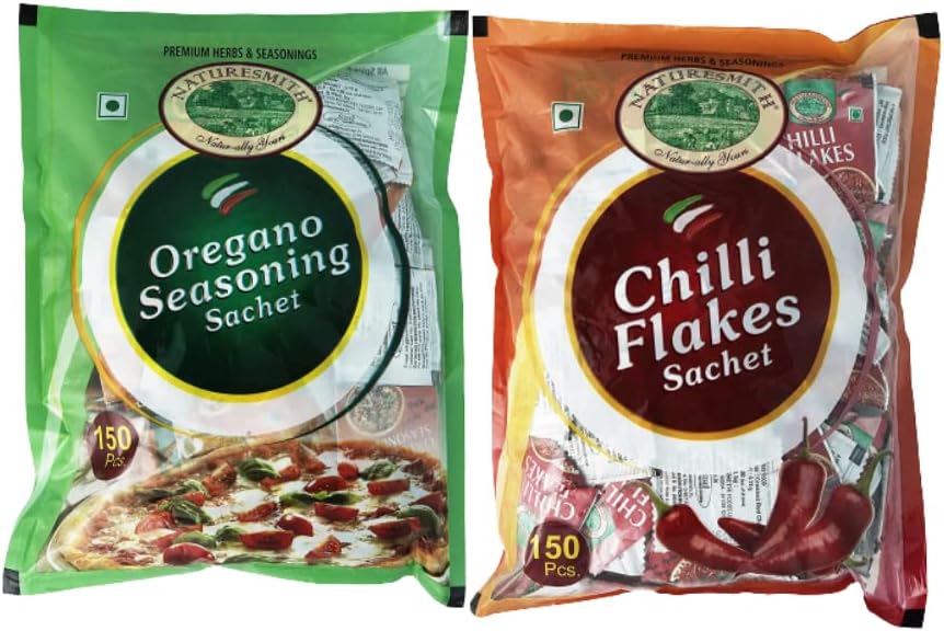 Naturesmith Chilli Flakes Sachet(150Pieces) & Oregano Seasoning Sachet(150Pieces) Combo,300 Grams