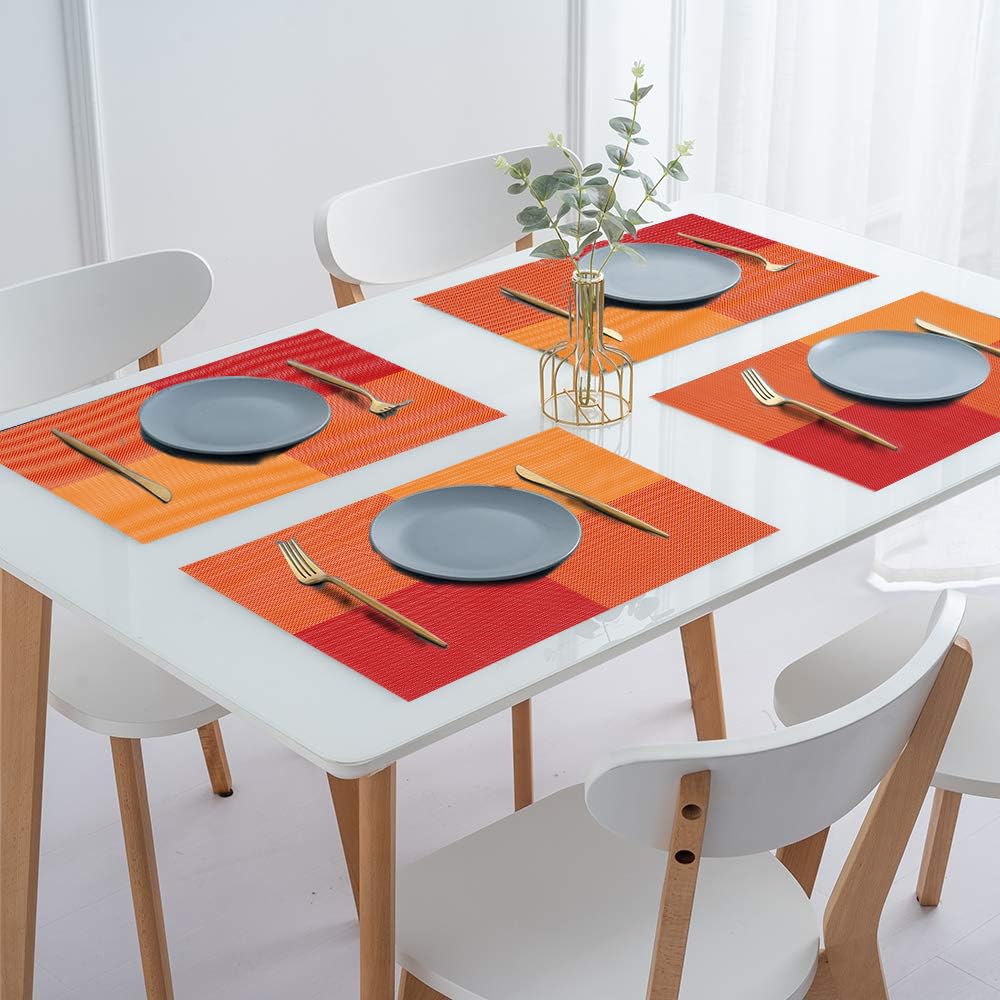 IPEA Tischsets Abwaschbar Orange 45 x 30 cm - 6er Set - Für Abendessen, Mittagessen, Frühstück - Hitzebeständig, rutschfest, Schmutzabweisend für Küchentisch und Wohnzimmer - Platzsets Abwischbar