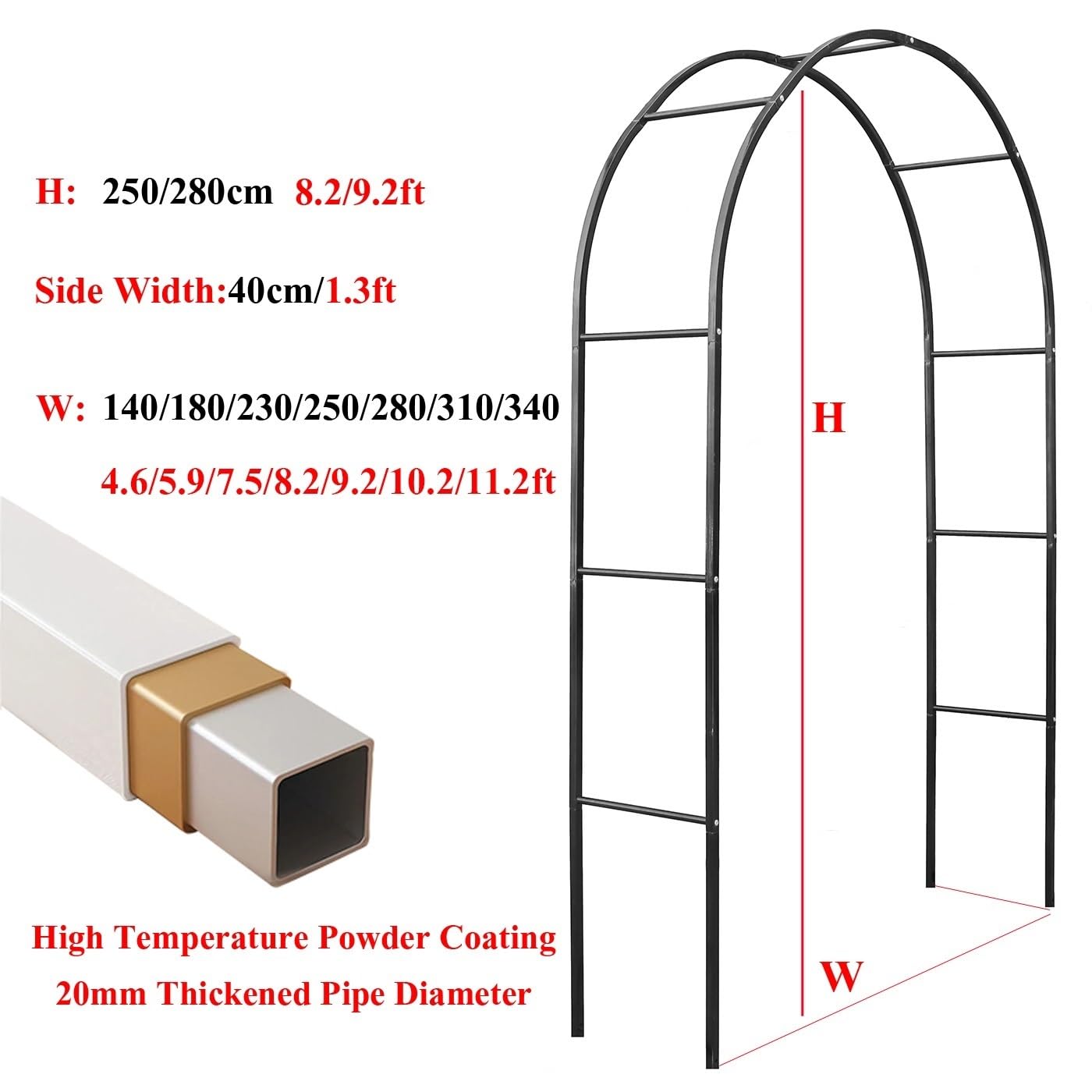 Weißer Metall-Gartenbogen für Kletterpflanzen, Hochzeit und Par-Blumenbogen, 280 x 280 cm, perfekt für Weihnachten, Geburtstage und Outdoor-Dekoration