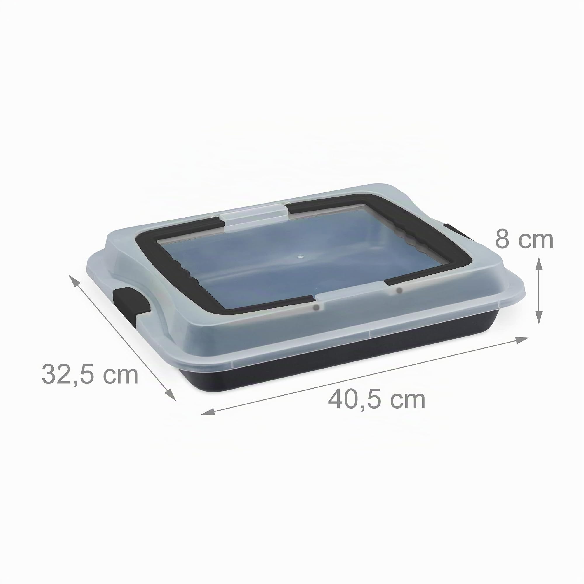 Relaxdays Teglia con Coperchio, Contenitore Rettangolare per Alimenti, con Impugnature, 3in1, LxP 40x33 cm, Nero/Grigio
