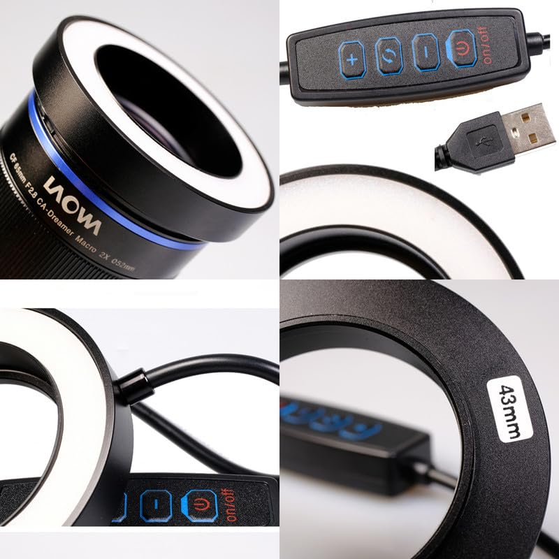 Gua'ge - Luce ad anello per macro a LED, 67 mm, luminosità 7 W, 3 temperature di colore per obiettivo della fotocamera DSLR, con anello adattatore USB