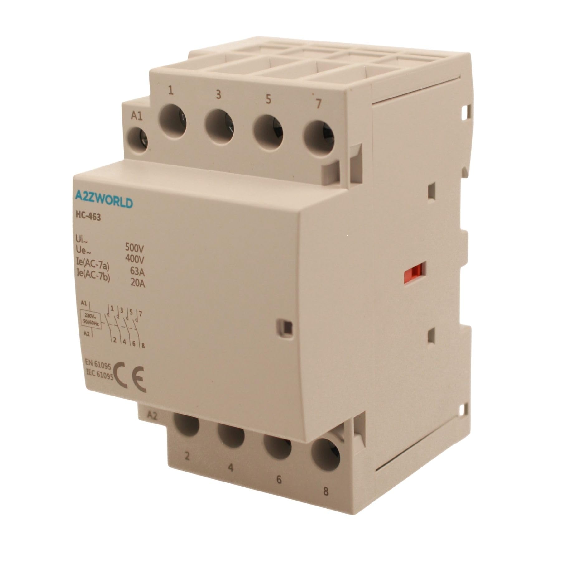 Teleruttore Contattore Modulare Trifase 4P 4NO, 63A 380V AC, 3 Moduli DIN, Certificato IEC61095 IEC60947-4-1, IP20, Serie HC-463 Professionale