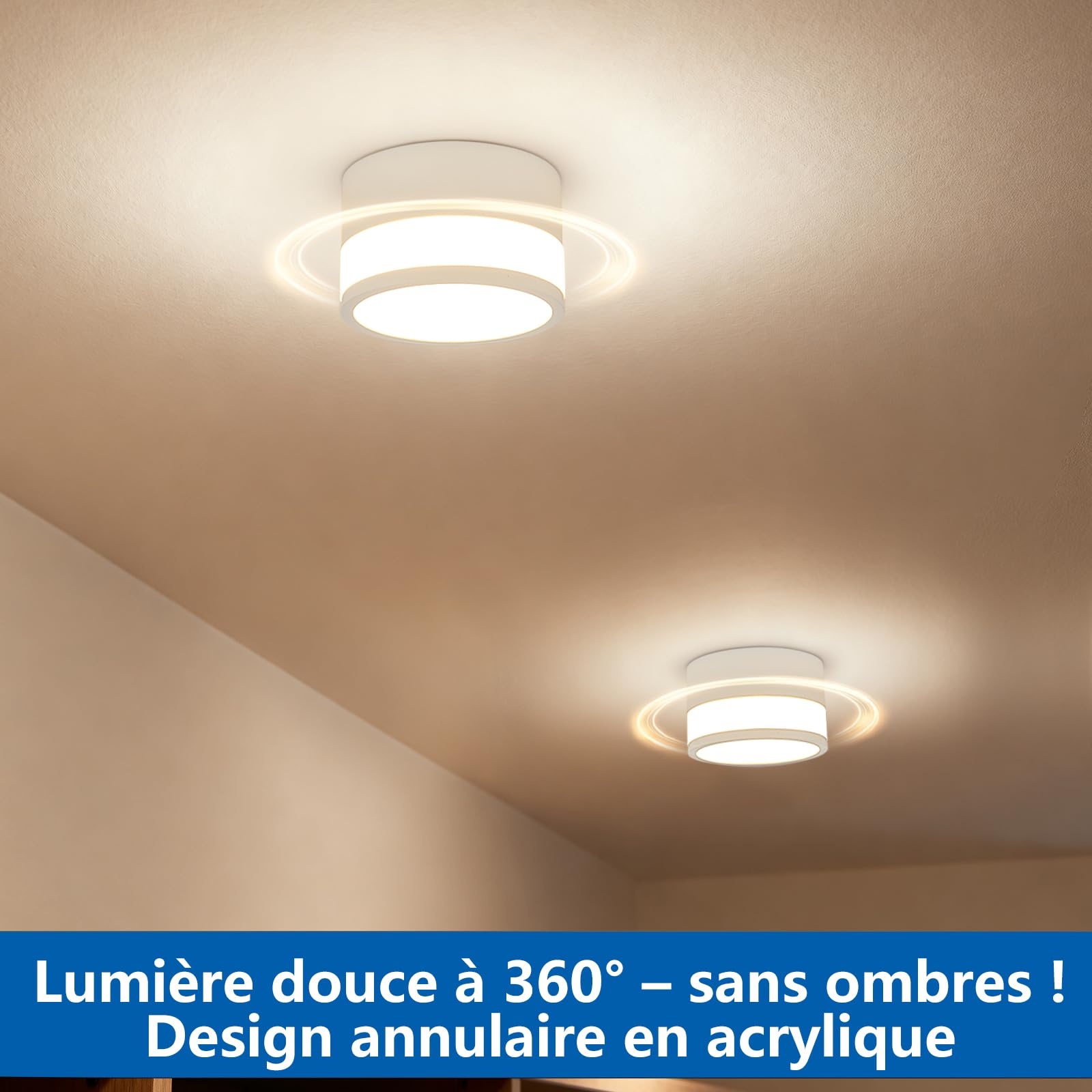 ZIZZLER 2 Spot Saillie Exterieur Salle de Bain IP44 Etanche, Plafonnier Spot Led Tube en Saillie Cylindre Couloir Entree, 12W Blanc Chaud Surface Mounted Luminaire Couloir Cuisine Ø10cm
