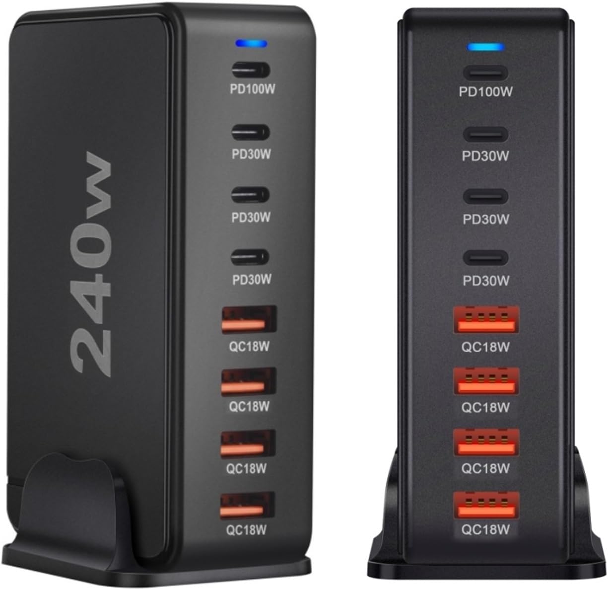 240W 充電器デスクトップ 8 ポート USB 充電ステーション急速充電 3.0 タイプ C PD 急速充電器(Black)