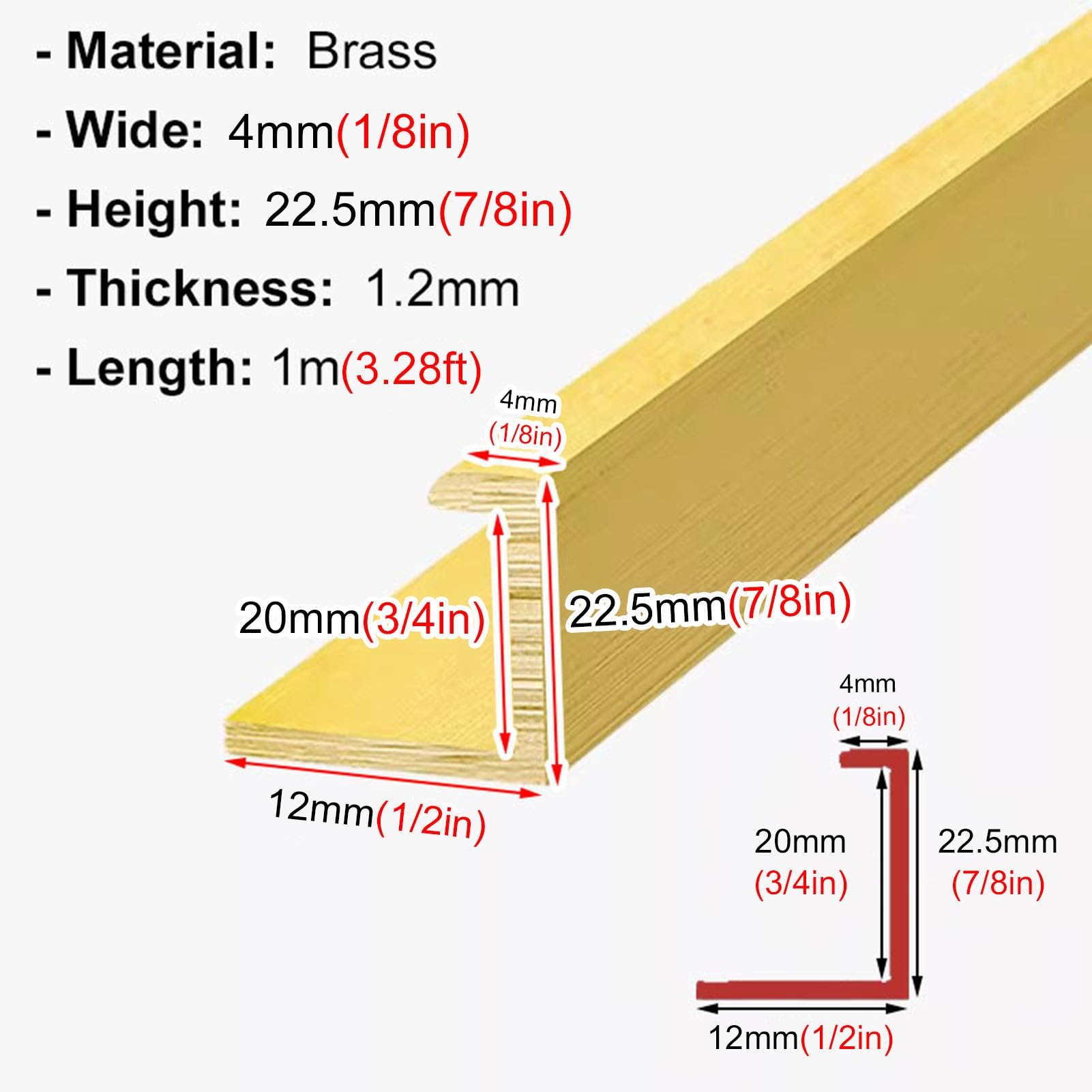 Soglia di Dislivello Pavimento Profilo di Transizione in Ottone Spazzolato per Piastrellatura, Copertura per Soglie con Altezza Compresa Tra 10,5 e 22,5 mm(H 22.5mm(7/8in))