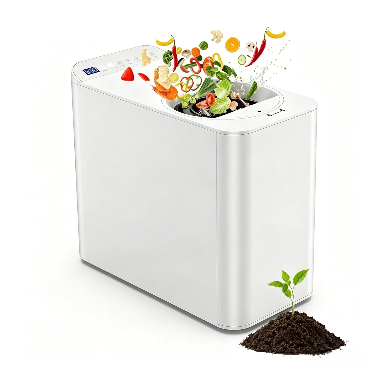 LIFEZEAL Komposter für die Küche, 3 l, elektrisch, mit Kohlefilter, selbstreinigend, Timer, Bedienfeld mit 5 Modi, für Küche, Balkon, Weiß
