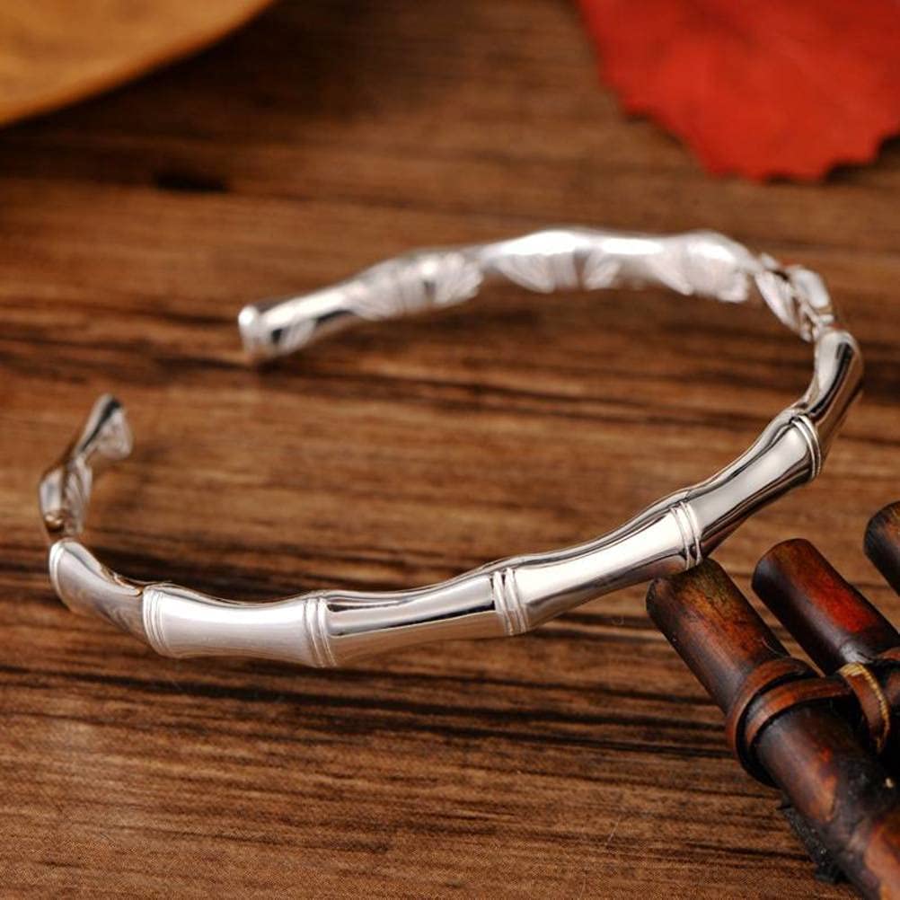Brazalete Retro plata ley 999, joyería, conexión bambú Simple, pulsera abierta coreana para mujeres