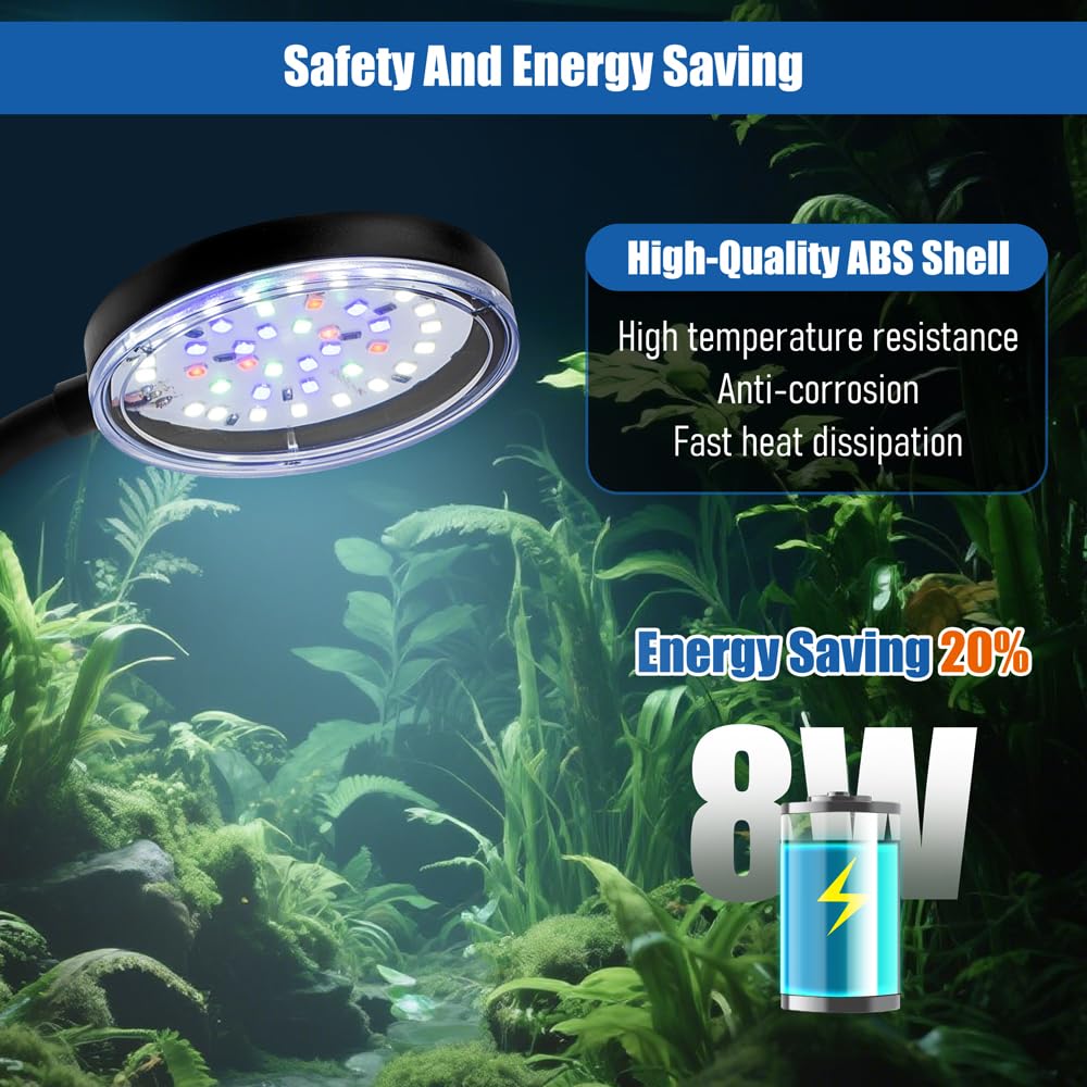 Aquarium-Licht zum Anklippen, 8 W, LED, mit vollem Spektrum und dimmbarer Helligkeit, bewegliche USB-Aquariumlampe für 3,5 - 1,8 l Betta-Fischtanks