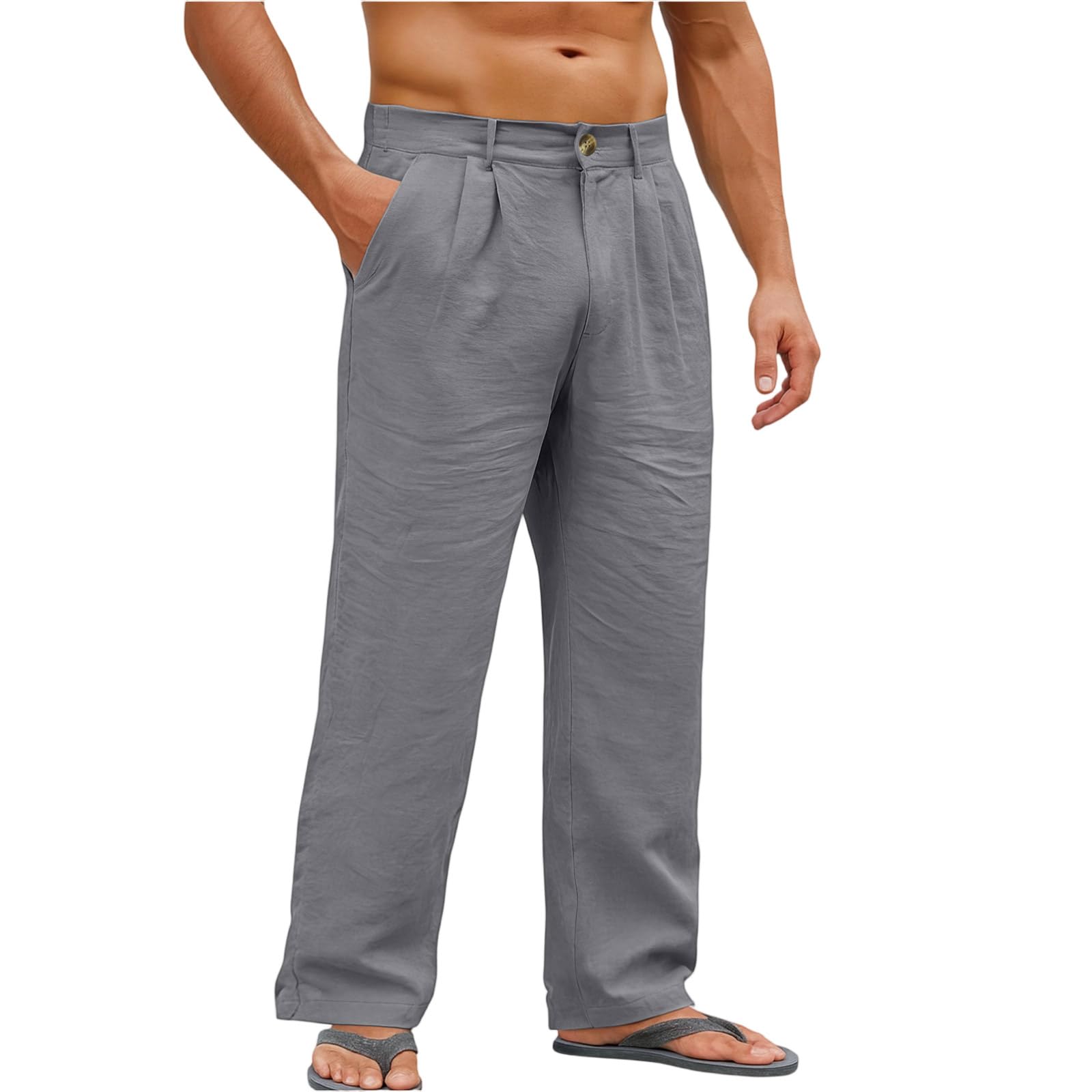 Linen Dress Pants Men Pleated High Waisted Pantaones de Vestir para Hombres Spring Wide Leg Breathable Linen Pants