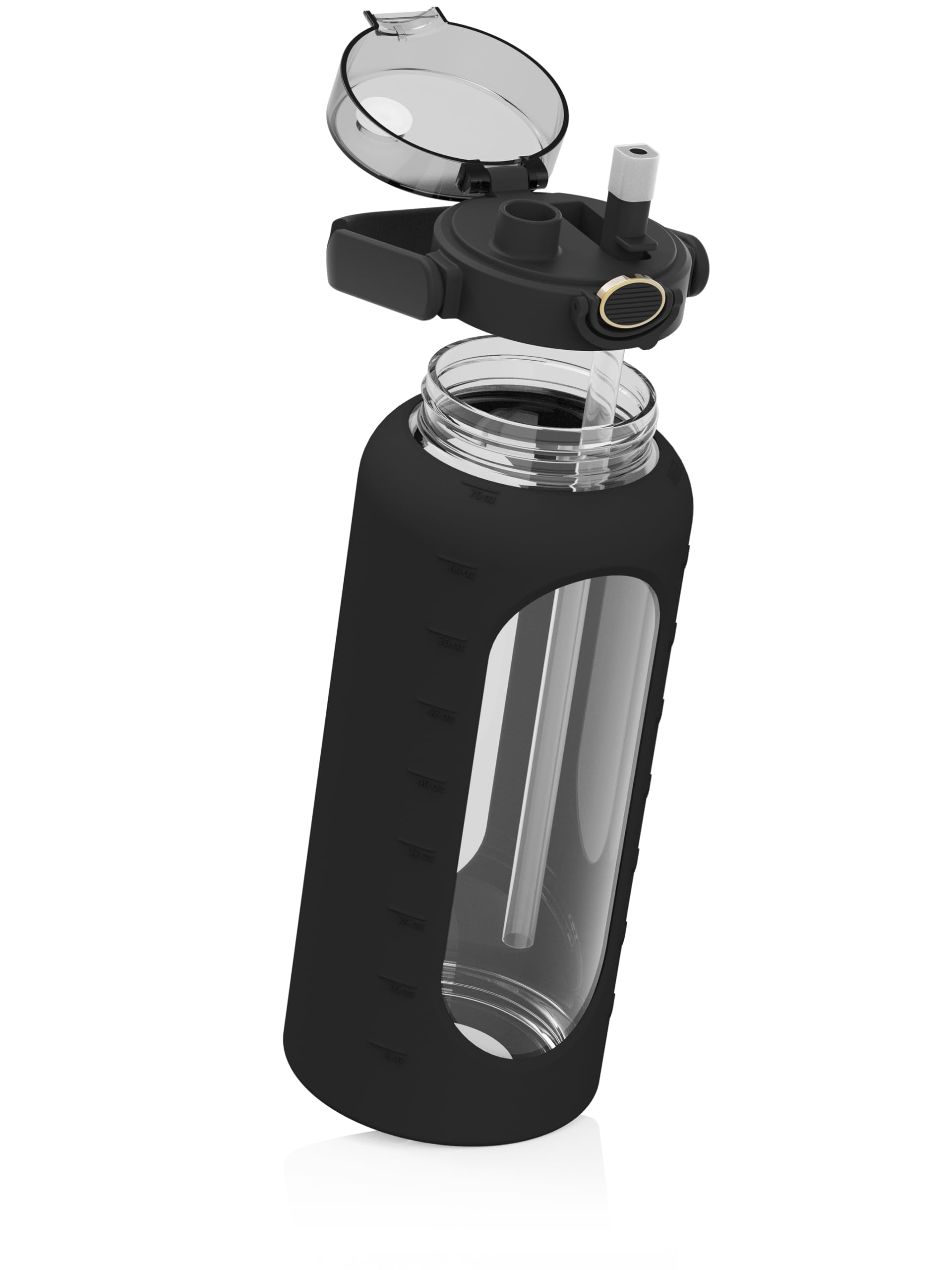 spottle Bouteille d’Eau en Verre 2 Litres avec Paille – Grande Gourde en Verre avec Housse en Silicone, Étanche, Sans BPA, Passe au Lave-Vaisselle