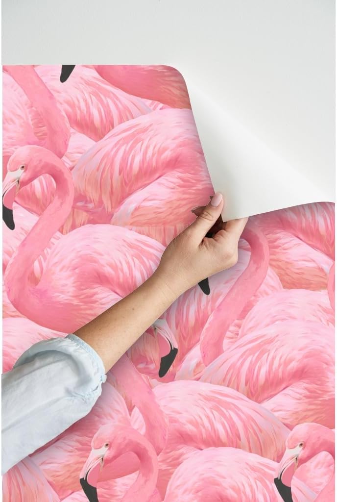 Peel & Stick Wallpaper Swatch - Flamingo Pink Birds Flamingos Island Summer Retro Custom Removable Wallpaper by Spoonflower