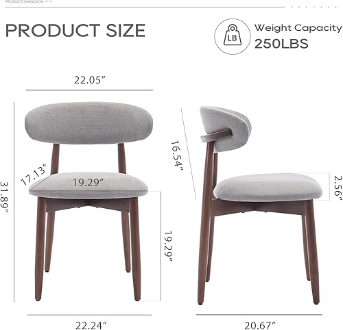Miniatura 2 de COLAMY Juego de 2 sillas de comedor de madera, sillas de comedor tapizadas en tela moderna, sillas de cocina estilo granja con reposapiés, gris claro
