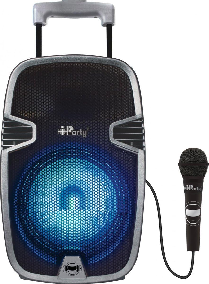 LEXIBOOK, iParty, Bluetooth Karaoke Speaker, Trolley with Light Effects and mic Included, Rechargeable Battery, Black/Silver, K8250