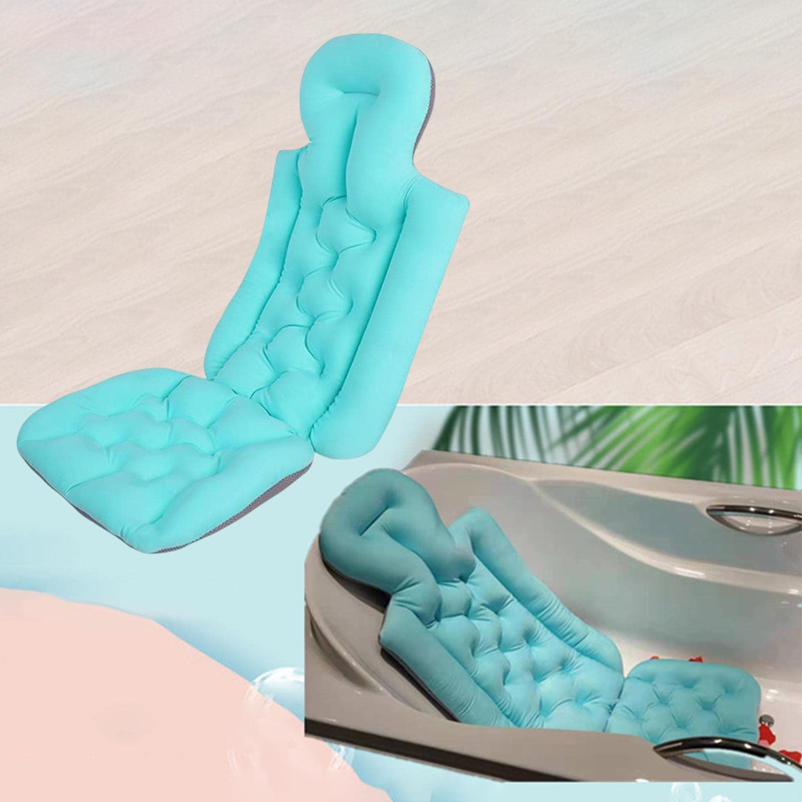 Full Body Bathtub Cushion Bathtub Accessories Breathable Adult Headrest Bathing Pad Bath Mat for Salon Home Bathroom, Blue