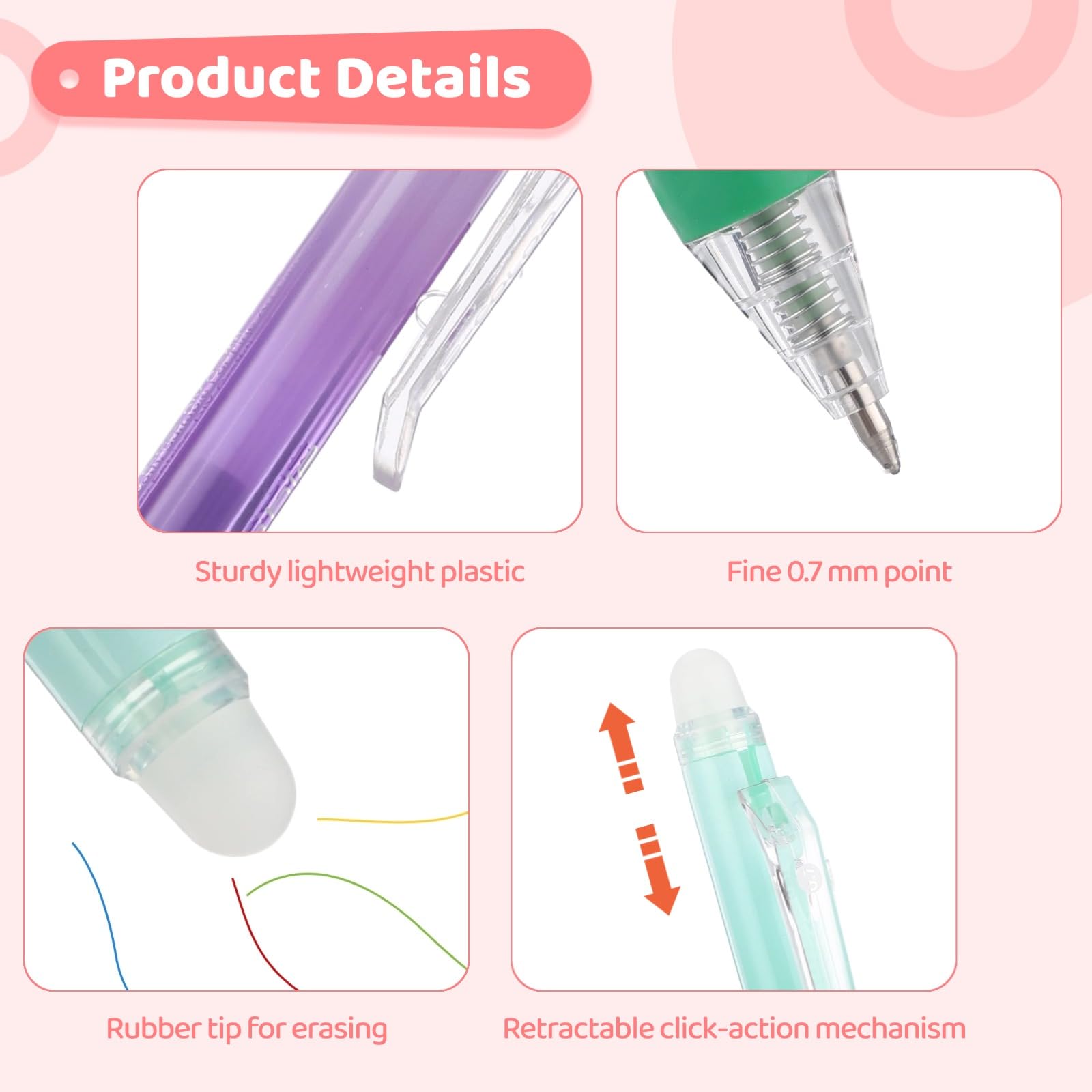 Set di 36 penne gel cancellabili retrattili, inchiostro multicolore con punta fine da 0,7 mm, penne sensibili alla temperatura con gomma da cancellare, per disegnare, scrivere note da