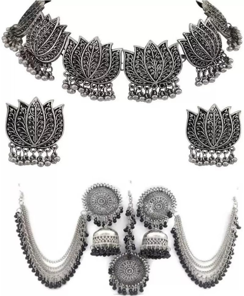 COSMO DUST Women Oxidised Necklace, Earring & Maang Tikka Set | ::Black | | CLC-006 | (B0CB3QCG4M) Amazon Price History, Amazon Price Tracker