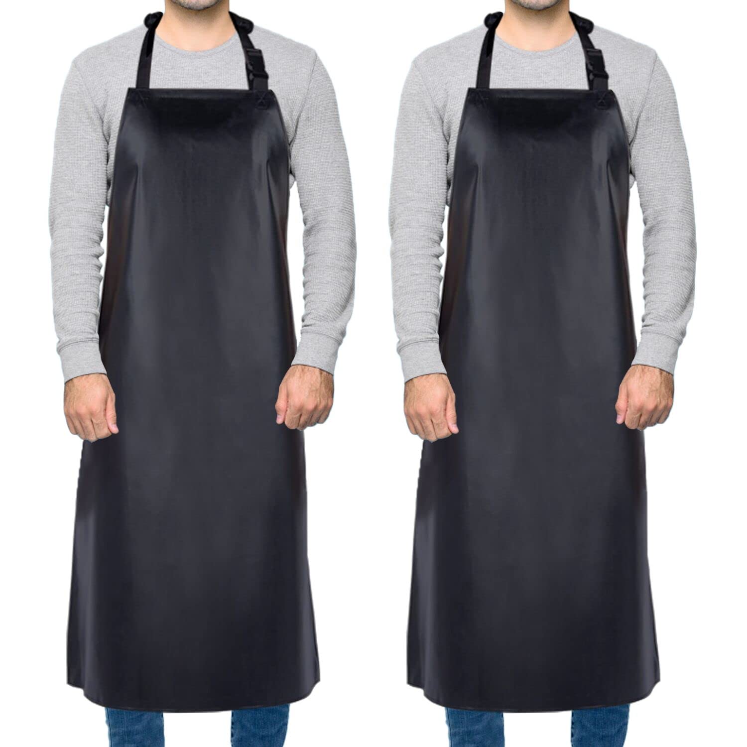 2 Pack Waterproof Rubber Black Vinyl Apron for Men 39" Lightweight