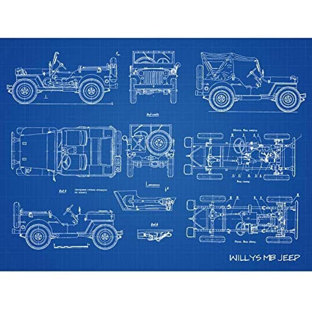 Artery8 Willys MB US Military Jeep Vehicle Blueprint Plan Unframed Wall Art Print Poster Home Decor Premium
