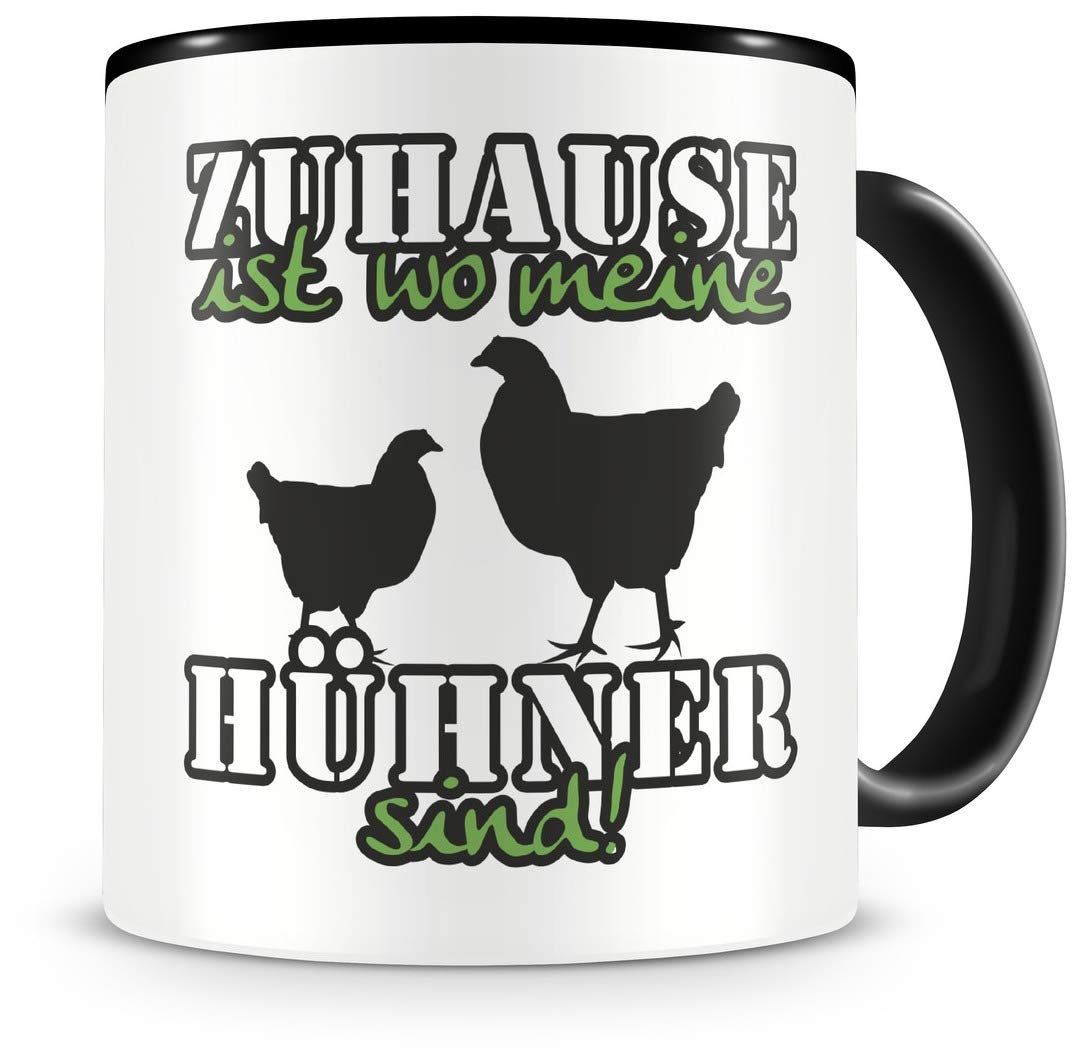 Samunshi® - Tazza con gallina con scritta in lingua tedesca Zuhause ist polline, idea regalo per i tifosi di pollo, grande tazza da caffè per compleanno, colore nero, 300 ml