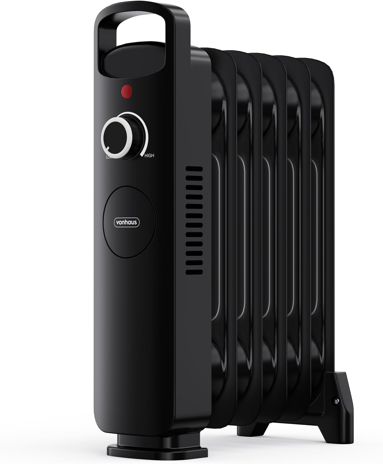 VonHaus Oil Filled Radiator 6 Fin – Mini Oil Heater Portable Electric Free Standing 800W for Home, Office, Any Room – Adjustable Thermostat, Carry Handle, Lightweight, 1.5m Power Cable