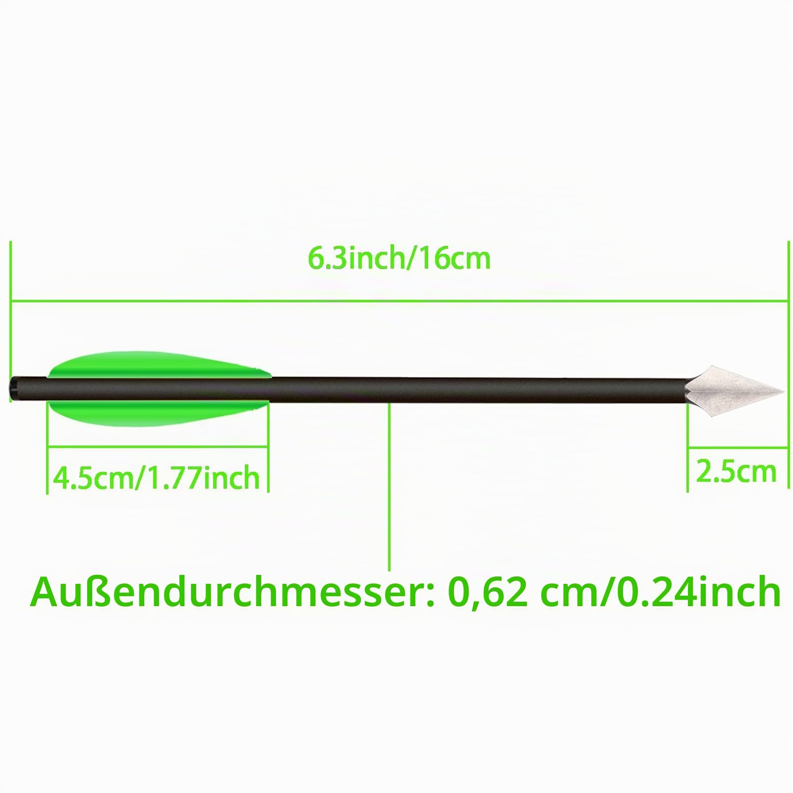 6,3" Carbon Armbrust Bolzen Pfeile mit Jagdspitzen für 50-80lbs Pistolenarmbrust Präzisionsziel, Mini Armbrustpfeile Pistole Armbrust Carbon Bolzen für Schießübungen und kleine Jagd