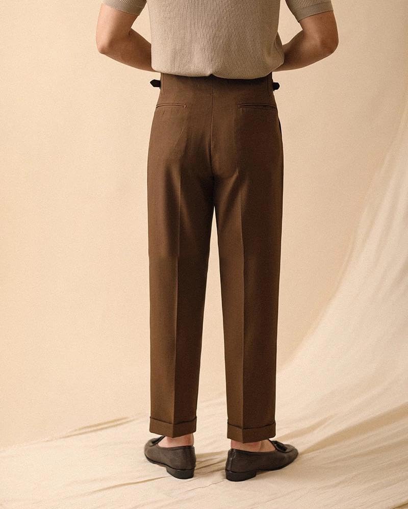 Ceehuteey Men's High Waisted Dress Pants Gurkha Naples Style Pleated Front Bussiness Trouser4