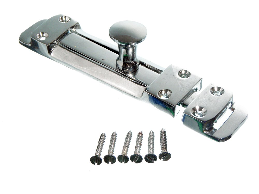 Onestopdiy.com Tower Bolt Door Security Lock Polished Chrome 100Mm 4 Inch + Screws Pack Of 1