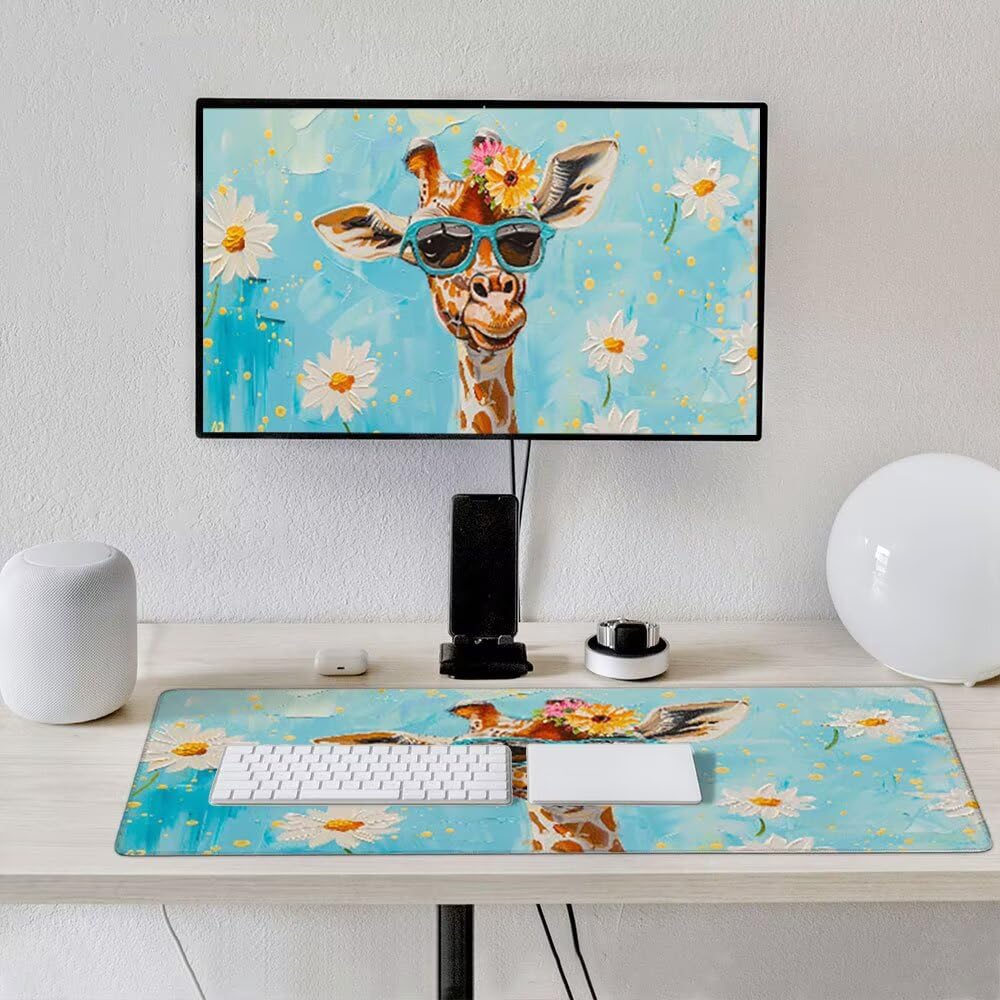 Alfombrilla Ratón XXL Alfombrilla Escritorio 2000x1000mm Mouse Pad Mejora la Precisión y la Velocidad con Base de Goma Antideslizante y Bordes Cosidos Duradera (Flor De Ciervo De Cuello Largo) xR8-930
